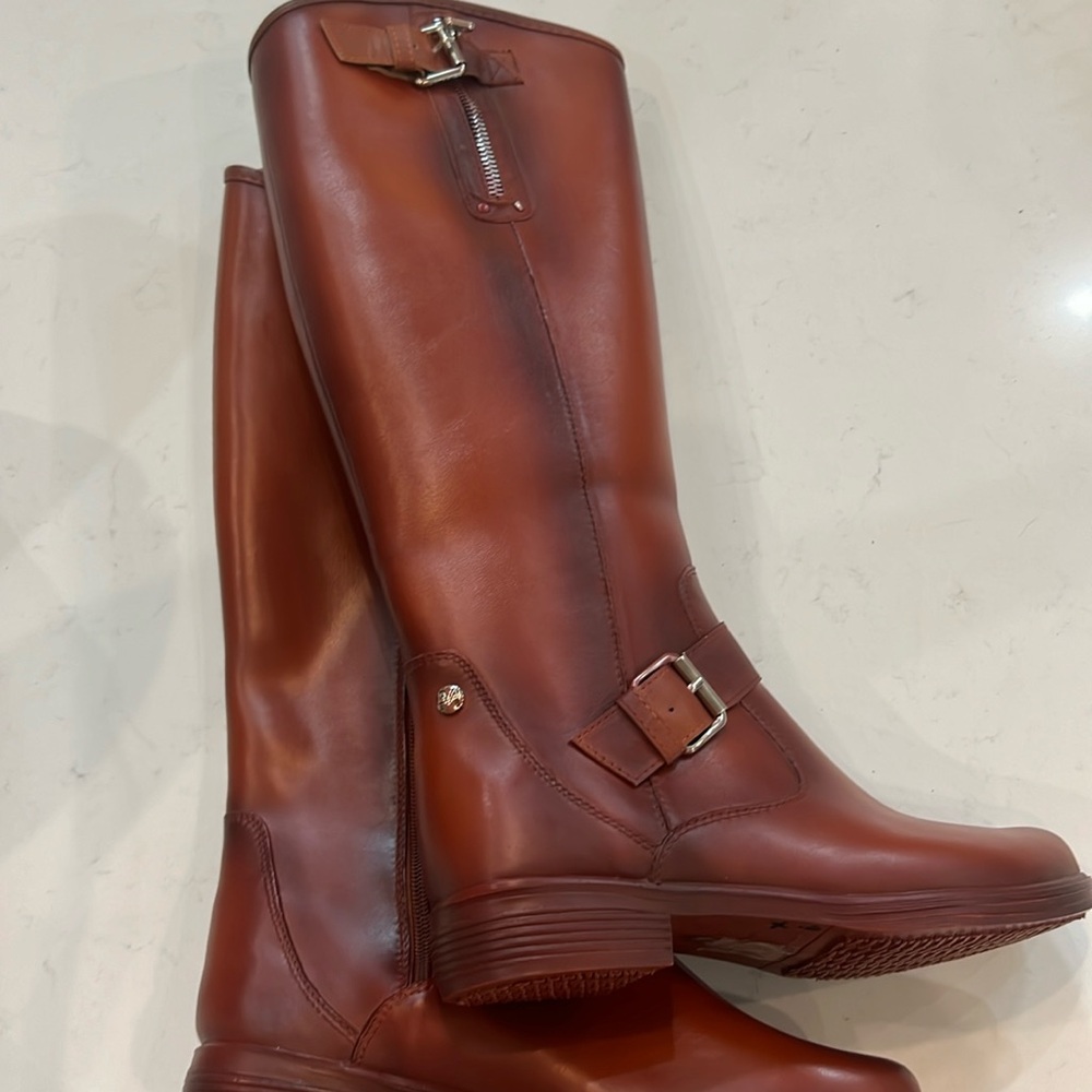 Women's riding boots motorcycle cognac color size 8 fur lined NWOT country Mi.Im